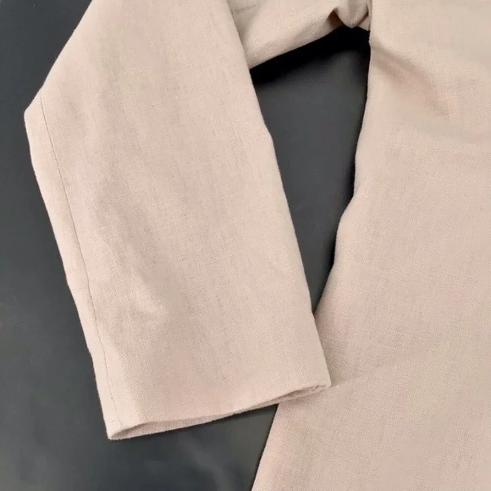Dalia Linen Light Pink Shoulder Pad Faux Pockets Blazer Size Medium - Picture 8 of 13